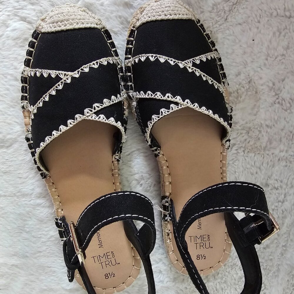 Time and Tru Espadrilles Boho Jute Crochet Black Cream 8.5 - Picture 10 of 13